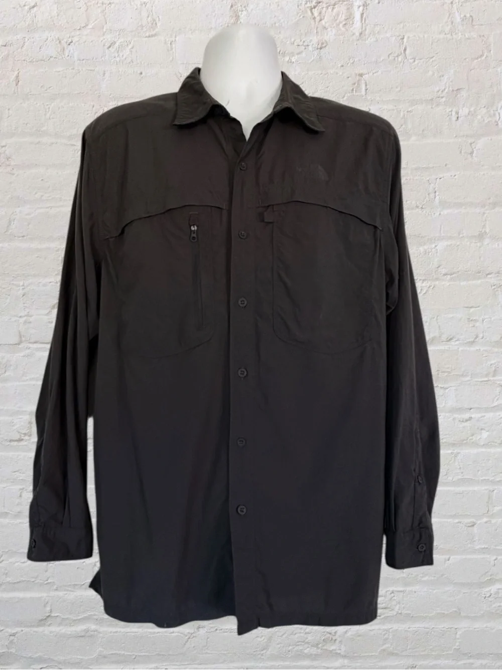 The North Face Men’s Large Paramount Woven Hiking Shirt Brown Nylon UPF Roll Tab